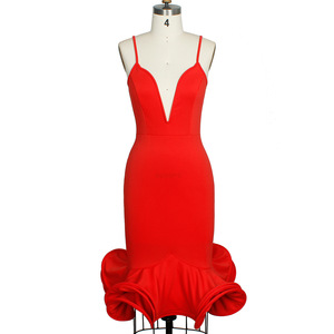Vestido de Talla Grande para Mujer, Color Rosa, Sin Mangas, Cuello en V Profundo, Largo hasta la Rodilla, Corte Entallado, Vestido de Noche Elegante para Fiesta - Product Image 3