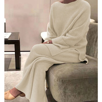 Ensemble Pull & Pantalon Décontracté Élégant pour Femme - Tricot Hiver Coupe Ample Manches Longues Couleur Unie