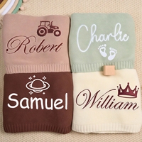 Couverture bébé en tricot personnalisée avec lettre brodée, couverture tricotée avec motif de nom personnalisé, respirante et douce, cadeau de baptême