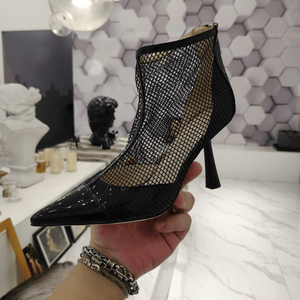 Chaussures à talons hauts Jimmy de haute qualité, classiques, à bout pointu, en tissu respirant et cuir verni, avec coutures, coupe ajustée - Product Image 3