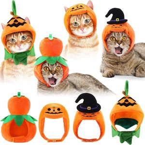 Cute <strong>Cat</strong> Pet Costume Pumpkin Print Solid Cotton Kitten <strong>Halloween</strong> Festival Head Accessory Funny Pumpkin Pet Headgear - Product Image 1
