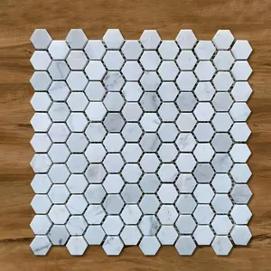 Azulejos de mosaico de pedra artificial para piscina, piso de mosaico hexagonal luxuoso com design hexagonal