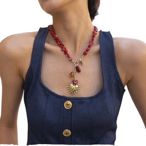 Collar Clásico de Invierno con Dije de Sol Radiante Esmaltado, Chapado en Oro de 18K, Imitación Perla, Cadena Trenzada Hecha a Mano, de Acero Inoxidable para Fiesta de Mujer - Product Image 1