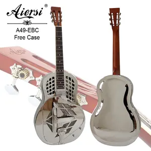 中国製AiersiブランドTriolian Chrome Gloss Bell Brass Tricone Electric Resonatorギターヴィンテージブルー楽器