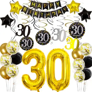 30-60 Years Birthday Party Supplies Hanging Swirls Banners Balloons Party Decorations Kit