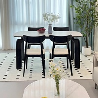 Ensemble de table à manger rectangulaire en bois massif, style rétro wabi-sabi, moderne, simple, créatif, blanc mat, pieds d'éléphant