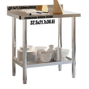 Commercial Kitchen <b>Work</b> <b>Table</b> 32.5x21.7x36.6 Stainless Steel With Backsplash Adjustable Legs - Product Image 1