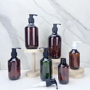 Custom Round Shoulder Amber Green Transparent 100ml 150ml 200ml 300ml 500ml Hair Oil PET Plastic Shampoo <b>Bottle</b> with <b>Pump</b> - Product Image 3