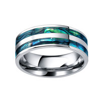 Bague en acier inoxydable TG incrustation de coquillages d'ormeau bijoux de mode à double cannelure portés à la main