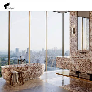 Tostone Vintage Calacatta Viola mermer Villa ve daire açık alanlar için serbest duran beyaz küvetler - Product Image 3