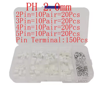 230 unids/set XH2.54 2,54mm/PH2.0 2,0mm Kits de terminales de paso conectores 2 pines 3 pines 4 pines 5 pines PH Kits JST conector adaptador de cable