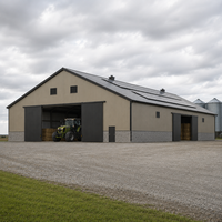 Hangar agricole en acier galvanisé avec silos à céréales et moniteurs de ventilation pour le stockage de foin et d'aliments pour animaux, bâtiment agricole