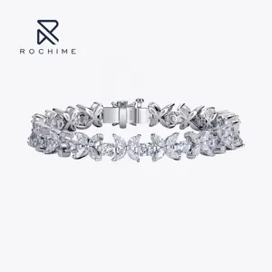 Rochime élégant bracelet en diamant CZ taille marquise bijoux en argent sterling 925 couleur or blanc