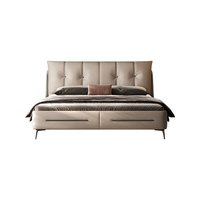 Lit double king size industriel moderne en cuir véritable italien, cadre de lit capitonné de luxe pour chambre principale, mobilier de villa
