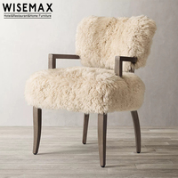 WISEMAX FURNITURE Italie chaises de luxe en laine d'agneau loisirs peau de mouton fourrure accoudoir en bois massif chaise de salle à manger pour meubles de salon