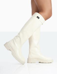 Stivali lunghi al ginocchio con suola grossa a punta tonda IN <span class=keywords><strong>ecopelle</strong></span> bianca per stivali da donna di moda da donna e da donna stivali di lusso - Product Image 2