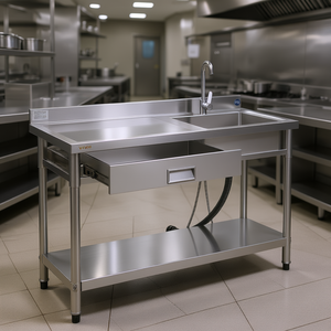 Lavello Commerciale a Vasca Singola in Acciaio Inossidabile 47.2 x 19.7 Pollici per Acqua Calda e Fredda per Cucina Professionale - Product Image 2