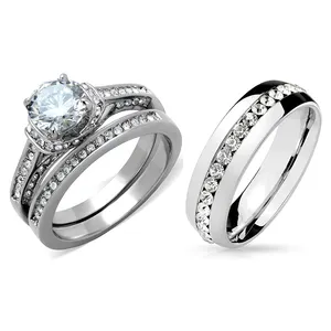 MEDBOO Fashion Jewelry 18K White Gold 0.40CT VVS Princess Cut Moissanite Diamond Ring Set fedi nuziali 3 pezzi coppia anello Set