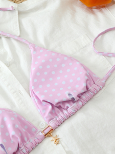 Cute Pink Polka Dot Halter <b>Bikini</b> Set with Gold Starfish Charm Summer Beach Swimwear - Product Image 3