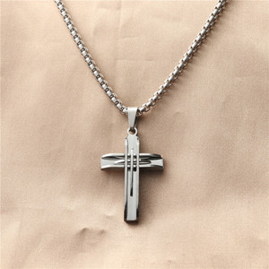 Men's Stainless Steel <b>Cross</b> Pendant Necklace Geometric Hollow Design Punk Style 12009 - Product Image 1