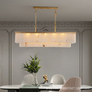 Lustre LED en laiton massif et albâtre naturel, suspension moderne nordique de luxe pour salon et salle à manger - Product Image 4