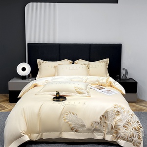 Nouvel ensemble <span class=keywords><strong>de</strong></span> housses <span class=keywords><strong>de</strong></span> couette fantaisie en <span class=keywords><strong>coton</strong></span> longues fibres haute densité, broderie jacquard fil doré, quatre pièces - Product Image 6