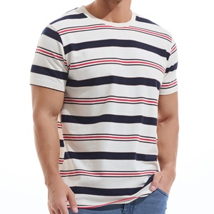 Custom Wholesale Popular <b>Men's</b> Crewneck <b>Striped</b> Knitted 100% Cotton Casual <b>T</b> <b>Shirt</b> Plus Size - Product Image 1