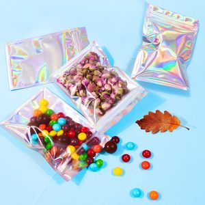 Venda Holográfica Mylar Saco Holográfico Transparente Resealable Zipper Poly Pouch Transfer Holográfico Mylar Bags - Product Image 5