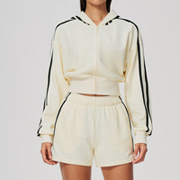 Ensemble de survêtement personnalisé pour femme : sweat à capuche zippé et short – 2 pièces décontractées pour l'hiver, le yoga et la gym – Coupe ample et chaude