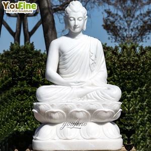 Estátuas de Buda em Pedra Natural de Alta Qualidade YOUFINE, Buda Sentado em Mármore Branco à Venda - Product Image 2