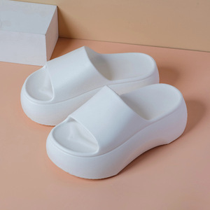 Solid Color Open Toe Platform <b>Slippers</b> Women <b>Summer</b> EVA Outsole PU Upper Cushioned Comfortable Outdoor Wear - Product Image 3