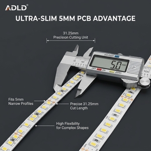 Bande lumineuse LED ultra-fine de 5 mm de largeur, 24 V, SMD 2216, 224 LED/m, sans points, flexible, pour profil de meubles - Product Image 6
