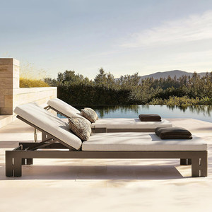 Chaise longue en aluminium, entièrement en aluminium, imperméable, mobile, pour l'extérieur, lit de soleil, design minimaliste moderne pour villas et maisons d'hôtes - Product Image 3