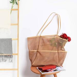 Bolsa de Playa Grande de Malla para Mujer, Bolsa de Almacenamiento de Malla con Múltiples Bolsillos, Portátil, para Viajes de Verano y Piscina - Product Image 5