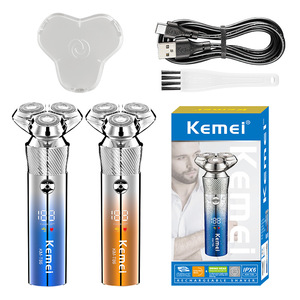 Afeitadora Eléctrica Kemei KM-T86 Plateada con Cuerpo Metálico Azul, Resistente al Agua IPX6, Carga Tipo-C, 80 Minutos de Autonomía, Recortadora de Barba - Product Image 1