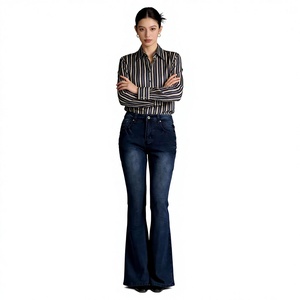 <span class=keywords><strong>Jean</strong></span> en denim évasé taille mi-haute style rétro européen-américain pour femme – Nouveau modèle, élégant, flatteur et polyvalent - Product Image 1