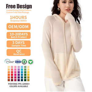Pull en cachemire pour femme, beige, à capuche, tricoté, avec poches, vêtement d'hiver décontracté, manches longues, couleur unie, sweat-shirt - Product Image 2