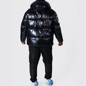 Veste matelassée à capuche pour hommes, chaude pour l'hiver, avec logo personnalisé, support en tissu et toile noire, conception à bulles noires, OEM haut de gamme - Product Image 6