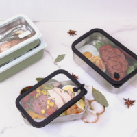 Bol à salade rectangulaire en acier inoxydable avec couvercle en verre trempé, récipient de stockage alimentaire durable pour la cuisine