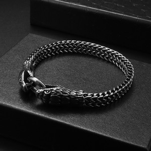 Bracelet pour homme en acier inoxydable plaqué argent, motif serpent à double tête, tendance géométrique, collection 2026 - Product Image 4