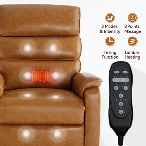 Chaise en cuir Leathaire jaune brun 180 °   Fauteuil inclinable avec massage et chaleur, double moteur, fonction de levage électrique, pour le salon, pour regarder la télévision - Product Image 5