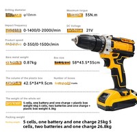 Perceuse électrique rechargeable au lithium-ion, modèle professionnel pour l'exportation, perceuse à main multifonction, ensemble d'outils à couple élevé