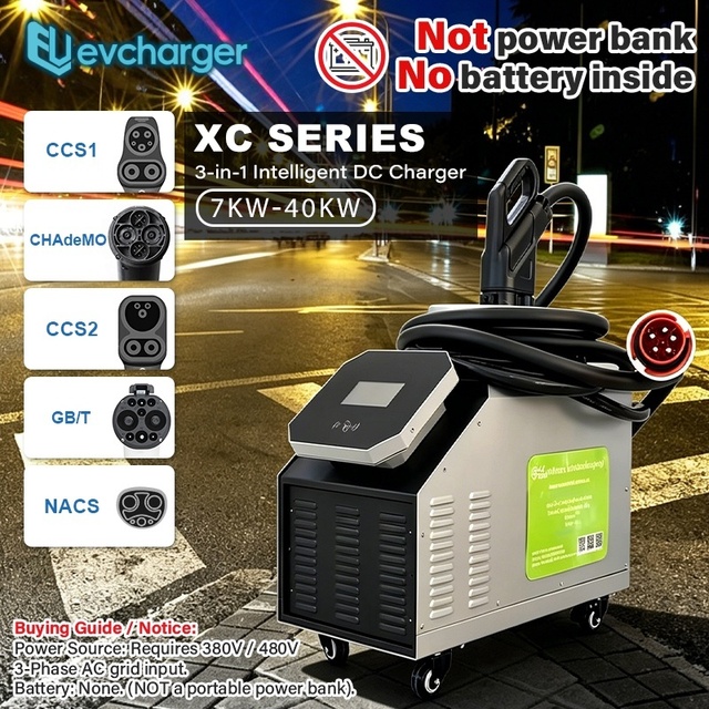 Evcharger XC Series 7kW-40kW 3-in-1 DC Charger CCS1 CHAdeMO CCS2 GB/T NACS Portable Station with OCPP