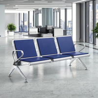 Großhandel Blaue Wartezimmerstühle 3-Sitzer PU-Leder Sitzkissen Edelstahl Wartestühle für Flughäfen Krankenhäuser