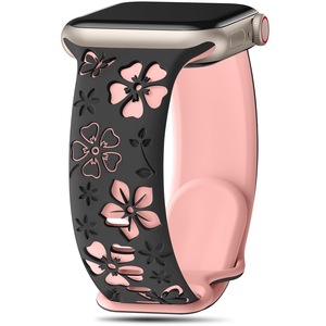 Bracelet en silicone gravé en forme de fleur à cinq pétales, conçu pour Apple Watch 4, bracelet sportif 3D gravé au laser en forme de fleur de prunier pour IWatch - Product Image 2