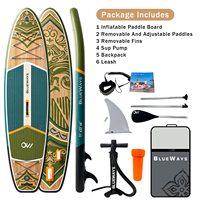 Planche à pagaie gonflable haut de gamme 11 pieds x 33 pouces avec motif feuille et pompe, BLUEWAYS Mediterranean Villa SUP pour des escapades aquatiques zen