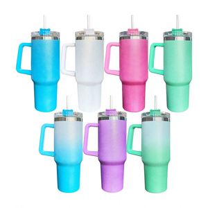 Gobelet de sport extérieur à sublimation, effet ombré scintillant, avec paillettes et strass arc-en-ciel, 40 oz, pour café - Product Image 1