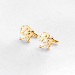 Gemelli fatinga in acciaio inox con oro 18K per matrimonio regalo di fidanzamento o anniversario nome gemelli personalizzati - Product Image 2