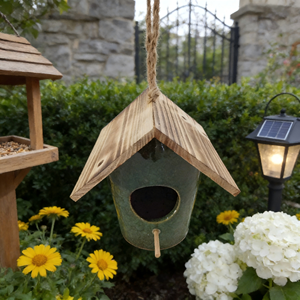 Nichoir rustique en céramique et bois - Décoration de jardin suspendue pour <span class=keywords><strong>espaces</strong></span> extérieurs - Product Image 6