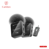 Micrófono Inalámbrico Lavalier 3 en 1 de Earldom, 2 Piezas, para iPhone y iPad, Micrófono Inalámbrico para Grabación de Video, Transmisión en Vivo de Juegos